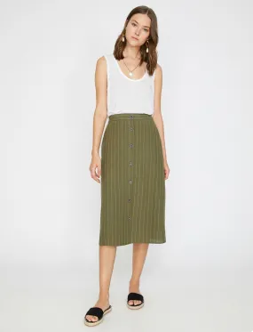 11820 Khaki Button Detailed Midi Skirt