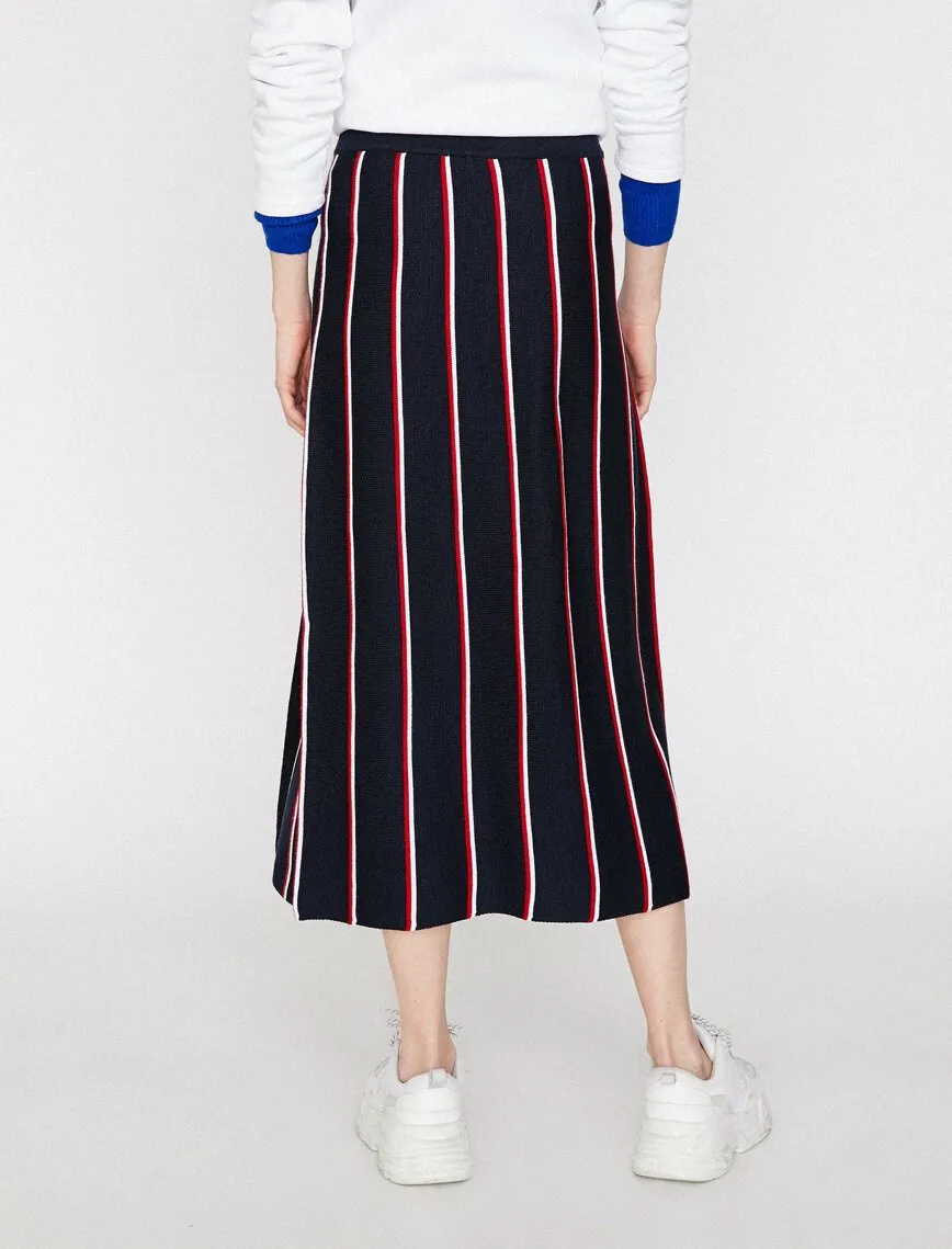 11903 Navy Striped Midi Skirt