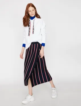 11903 Navy Striped Midi Skirt