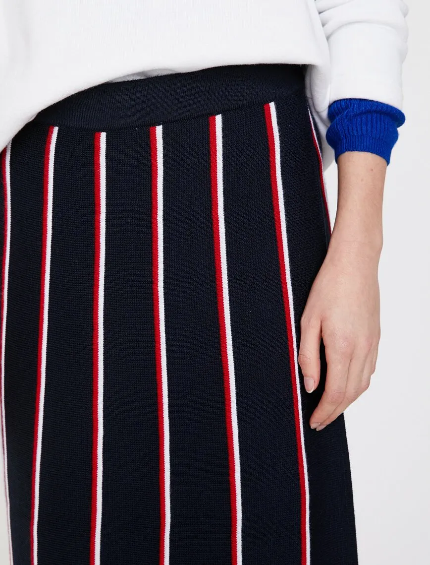 11903 Navy Striped Midi Skirt