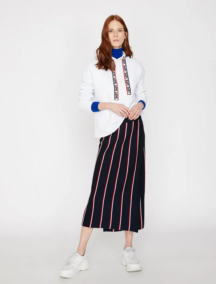 11903 Navy Striped Midi Skirt