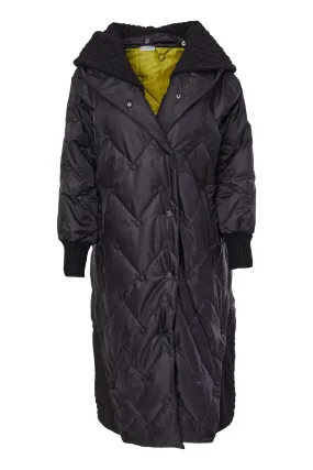 197- Naya Quilted Coat w/ Knit Cuff- Black