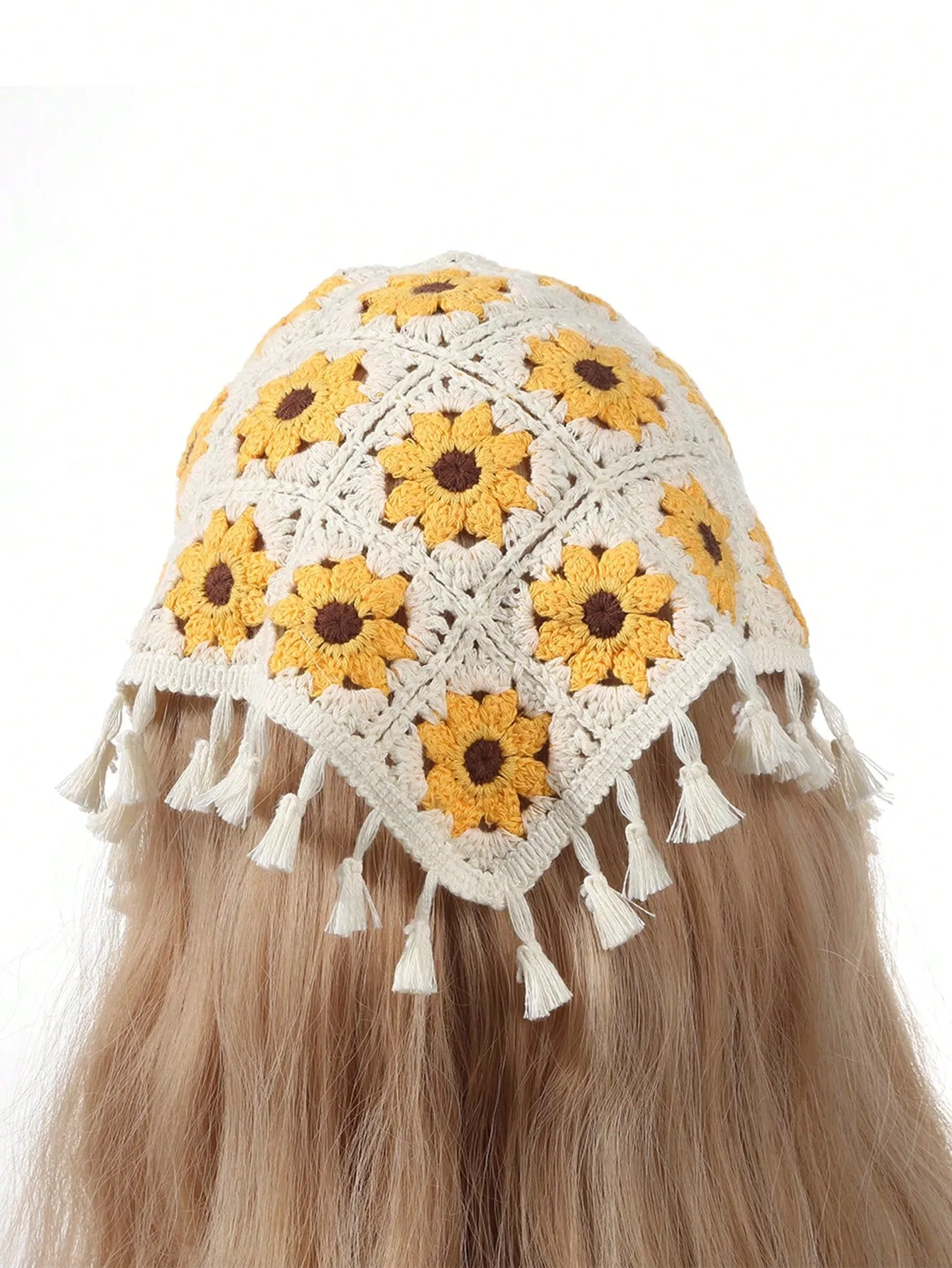 1pc Knit Sunflower Tassel Triangle Scarf Headband Boho