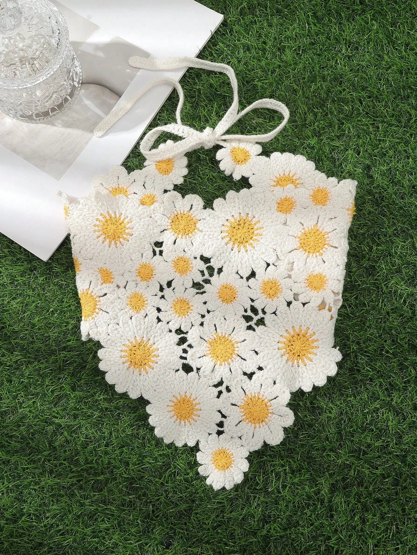 1pc Knit Sunflower Tassel Triangle Scarf Headband Boho