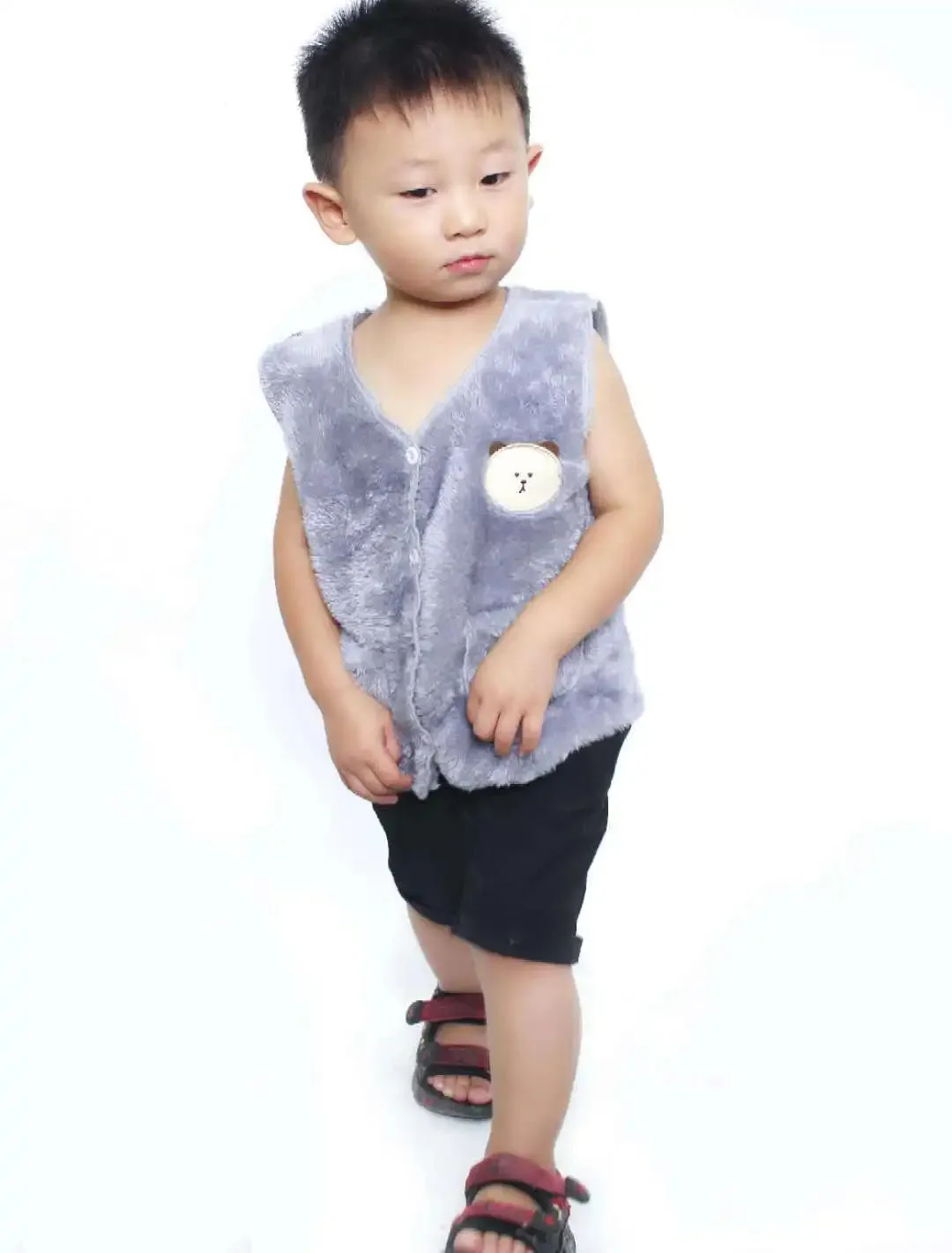 2022 Autumn Winter Girls Boys Warm Fleece Vest Baby Toldder Kids Children Soft Waistcoat Cartoon Bear Design