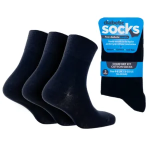 3 Pairs Black - Ladies Diabetic Soft Grip Non Elastic Loose Weave Top Diabetic Socks Size 4-8