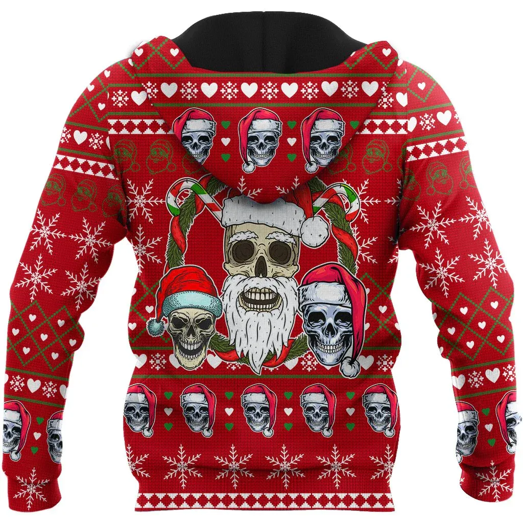 3D All Over Print Hoodie With Skull On Christmas, X Mas Gift For Skull Lover, Skull Xmas Hoodie