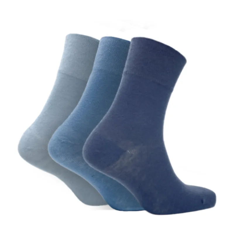 6 Pairs - Blues - Mens Diabetic Soft Grip Non Elastic Loose Weave Top Diabetic Socks Size 6-11