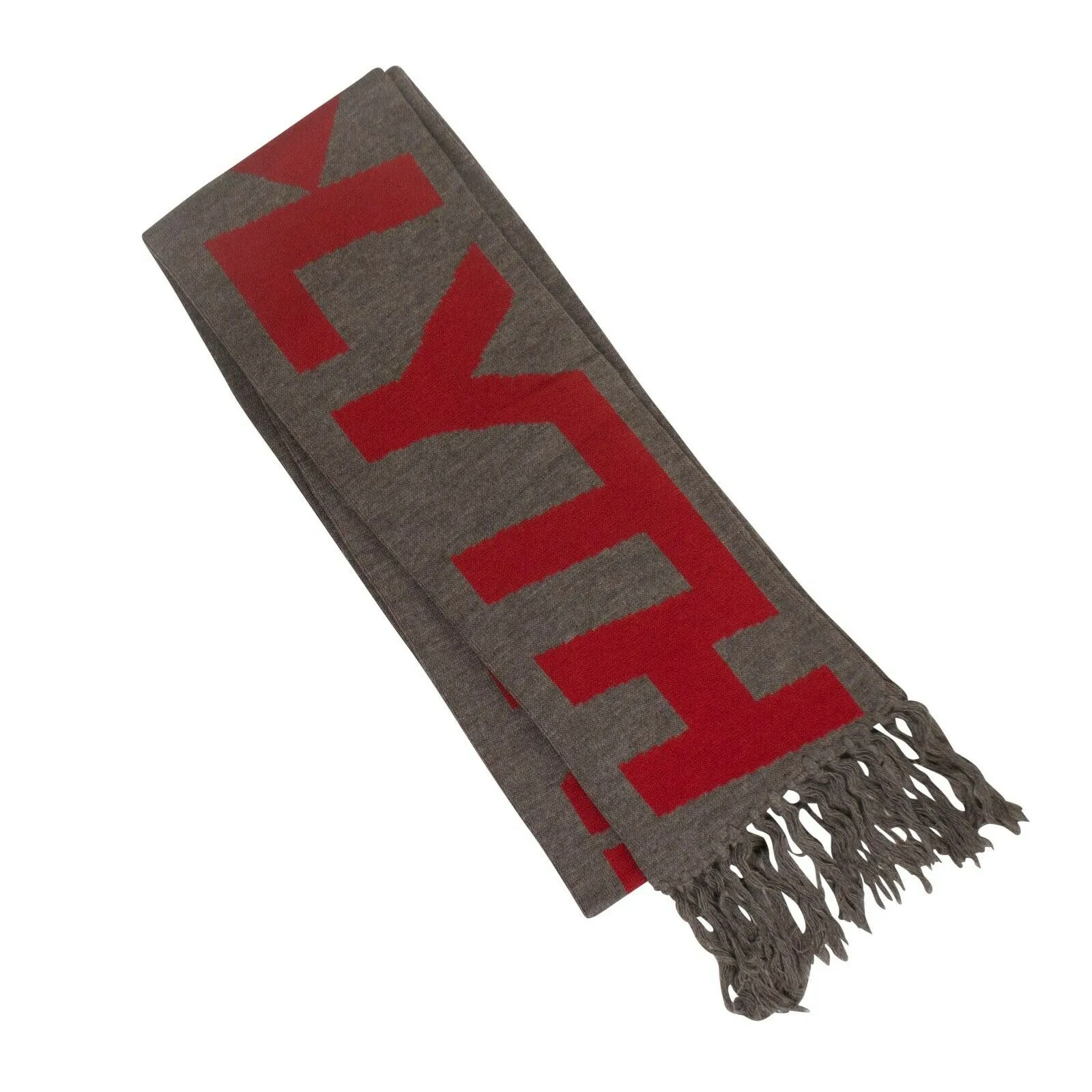 A-COLD-WALL* Gray And Red Intarsia Fringed Scarf