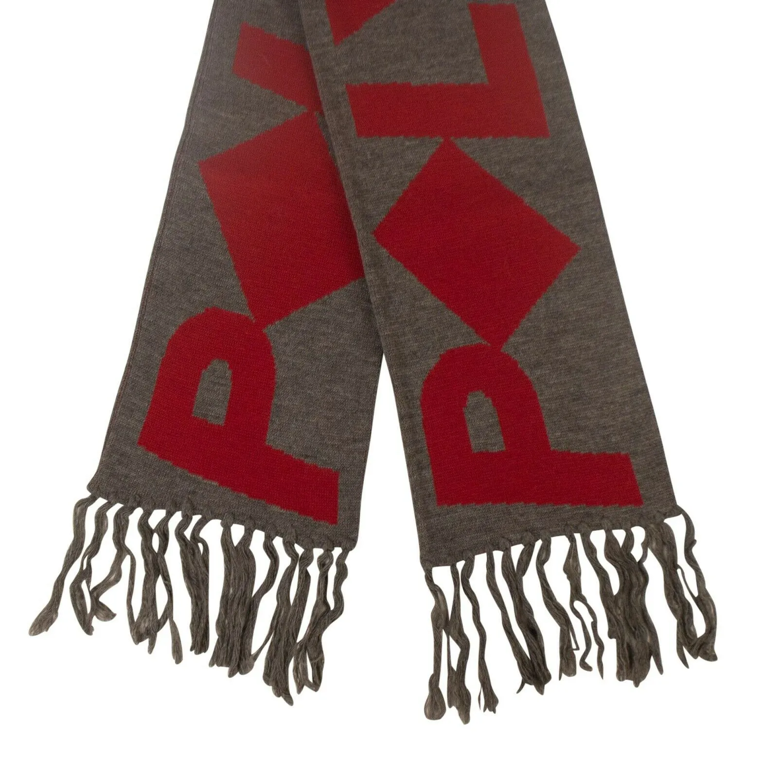 A-COLD-WALL* Gray And Red Intarsia Fringed Scarf