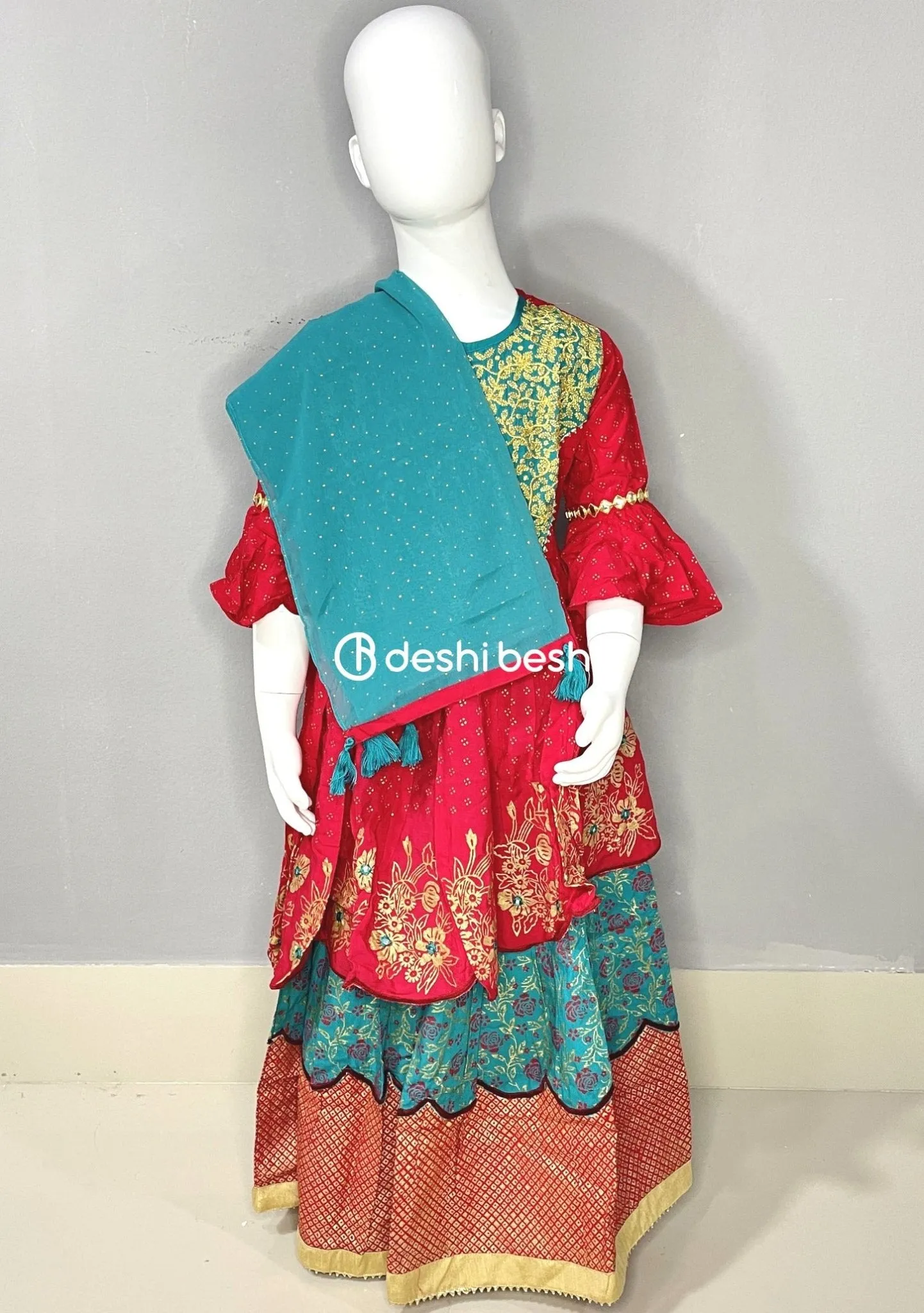 Aarong Printed Embroidered Linen Ghagra Choli