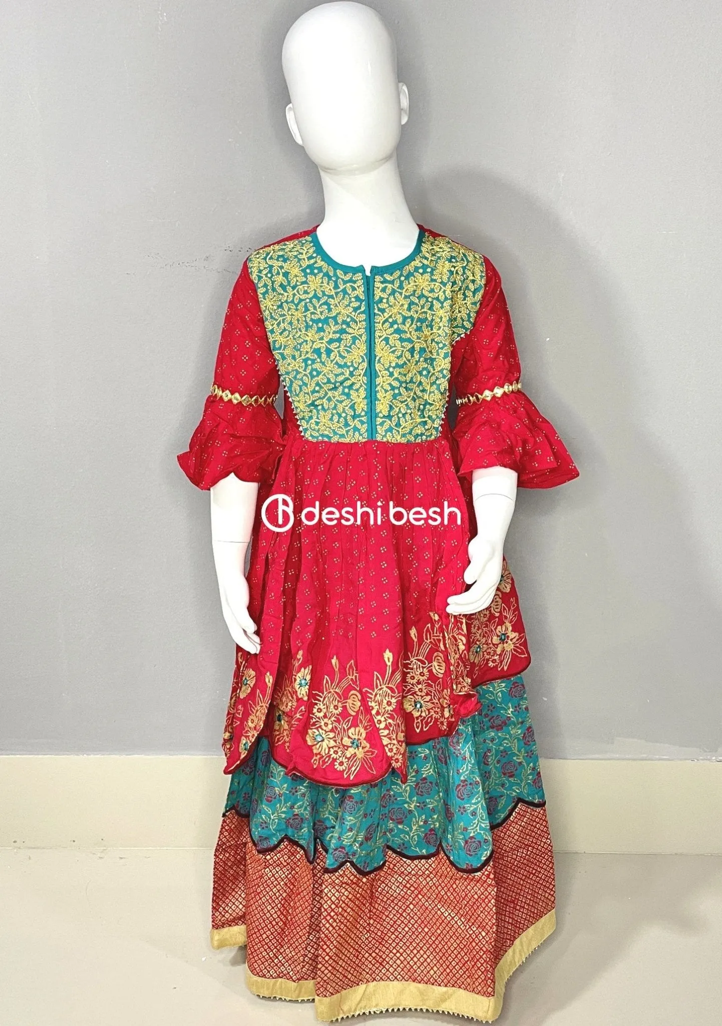 Aarong Printed Embroidered Linen Ghagra Choli