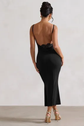 Addison | Black Cowl-Neck Open-Back Midi Dress With Lace