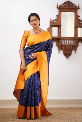 Ailurophile Blue Soft Silk Saree With Demesne Blouse Piece