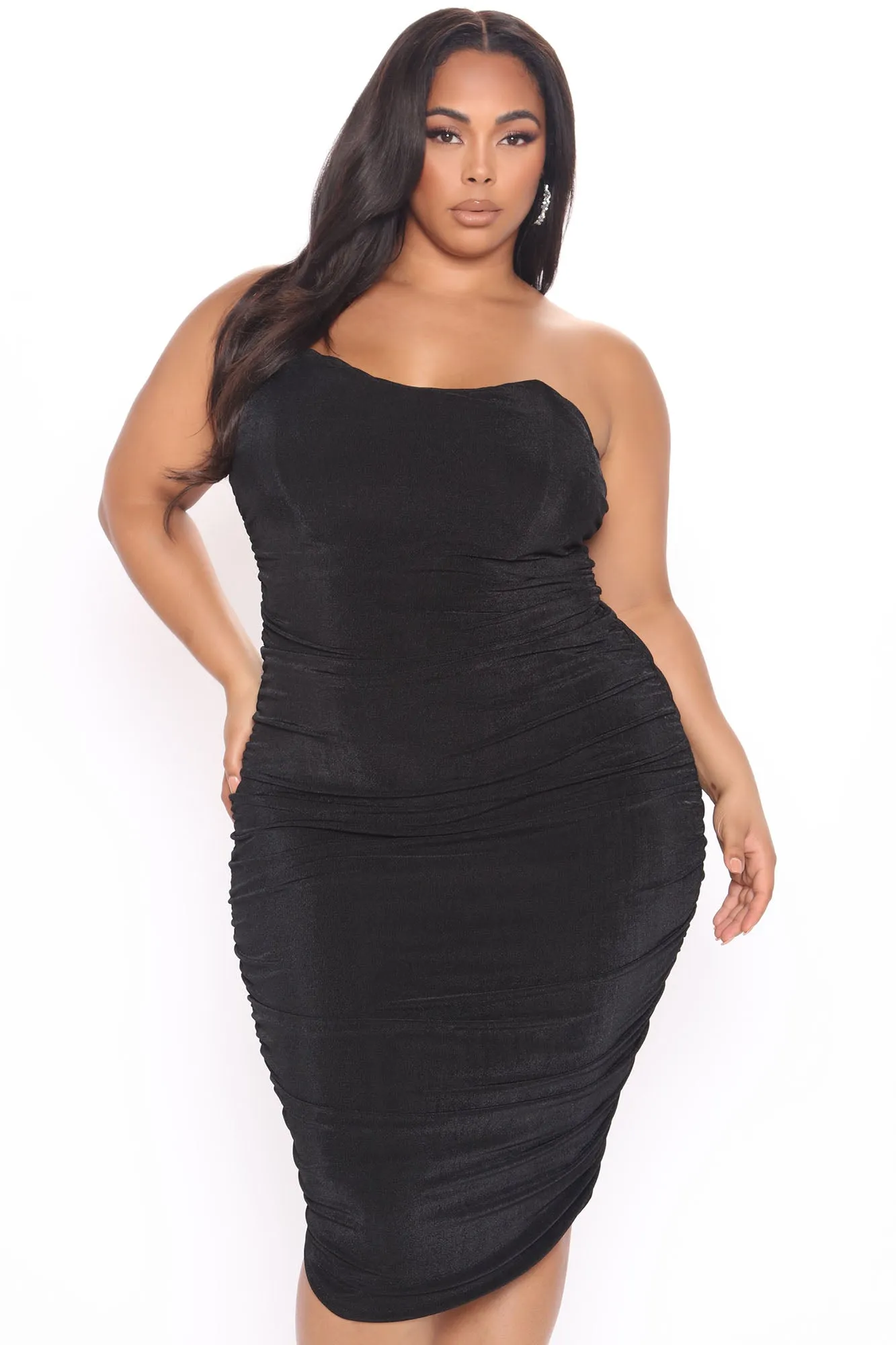 All Ruched And Ready Midi Dress - Black