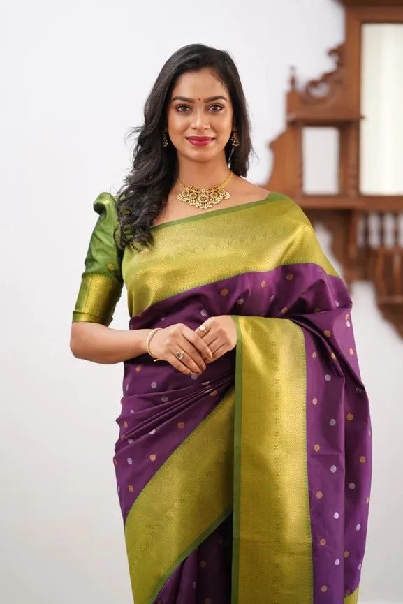 Amiable Purple Soft Silk Saree With Magnificat Blouse Piece