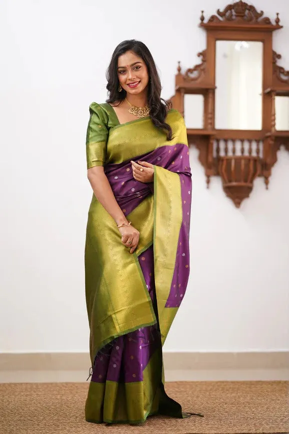 Amiable Purple Soft Silk Saree With Magnificat Blouse Piece