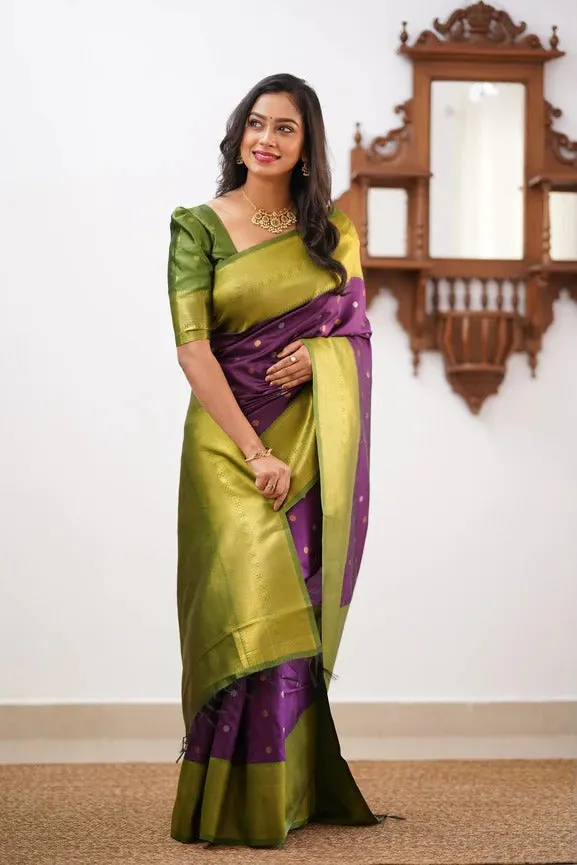 Amiable Purple Soft Silk Saree With Magnificat Blouse Piece