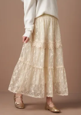 Anya Ivory Lace Mesh Midi Skirt