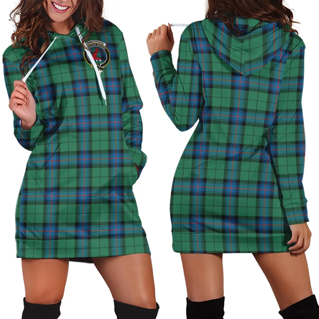 Armstrong Ancient Tartan Hoodie Dress with Family Crest