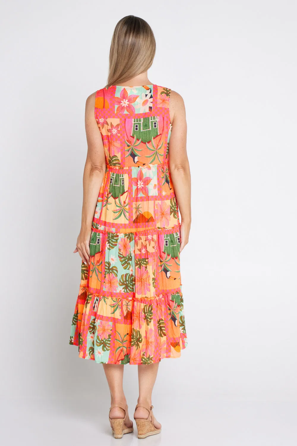 Audrey Tiered Midi Dress - Coral