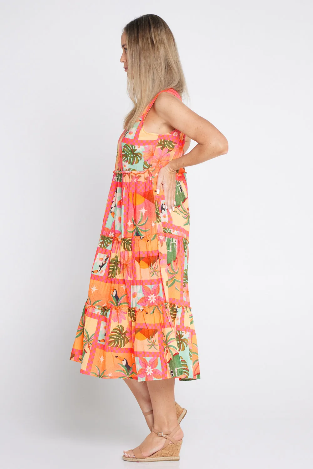 Audrey Tiered Midi Dress - Coral