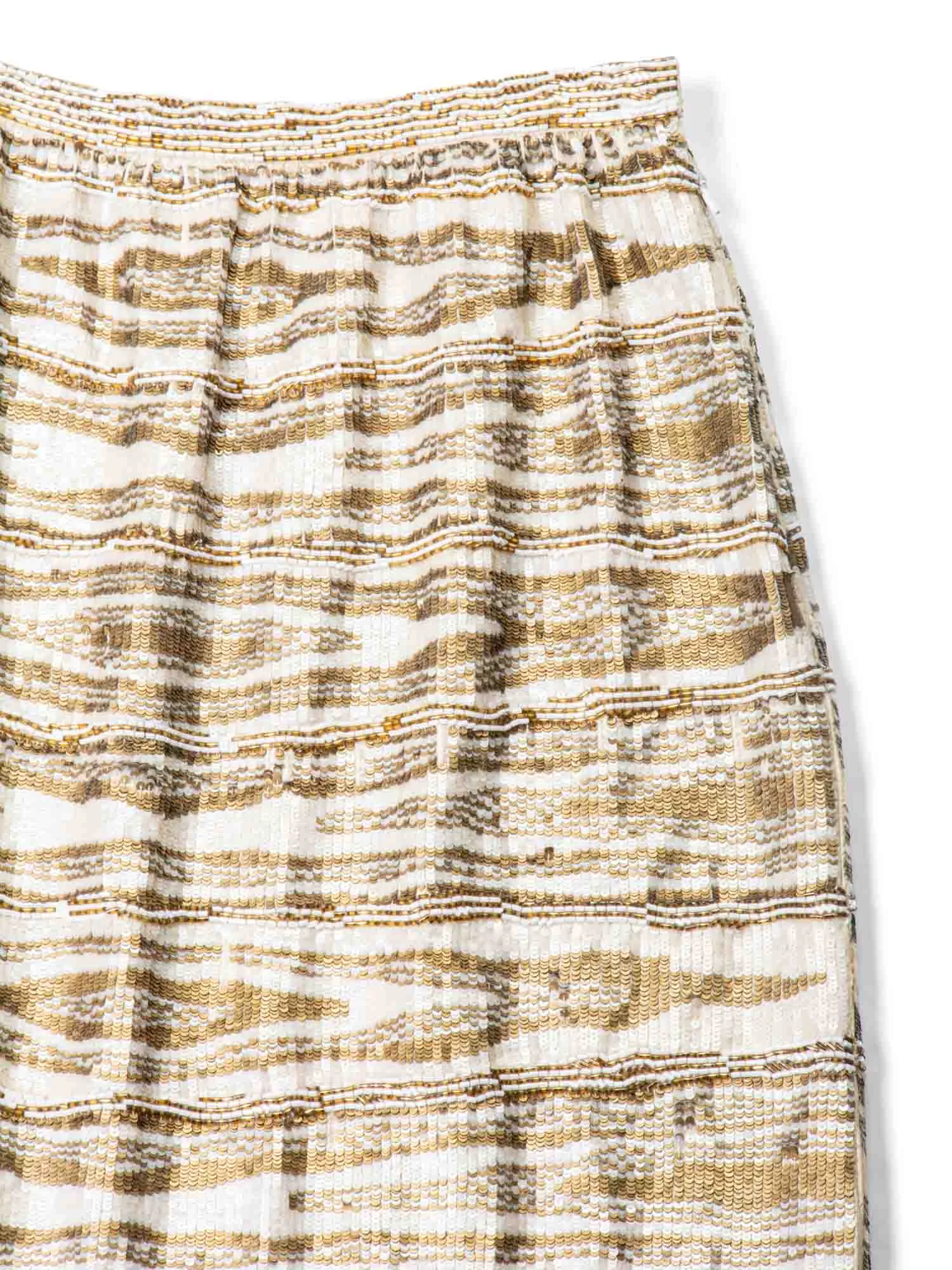 Bill Blass Sequin Hand Made Midi Skirt Gold