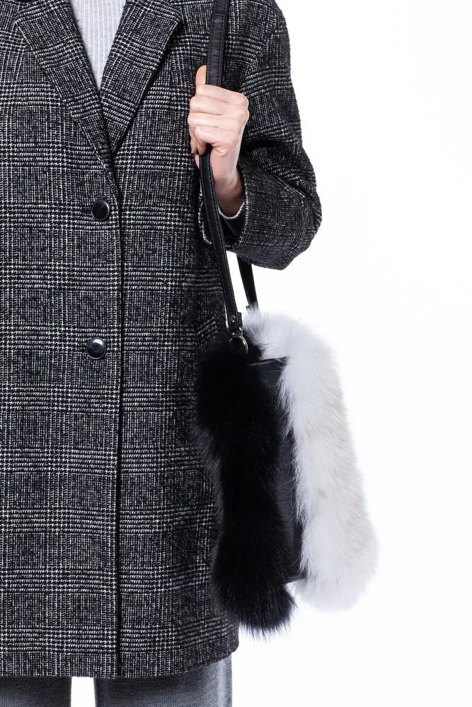 Black And White Genuine Fox Fur Handbag