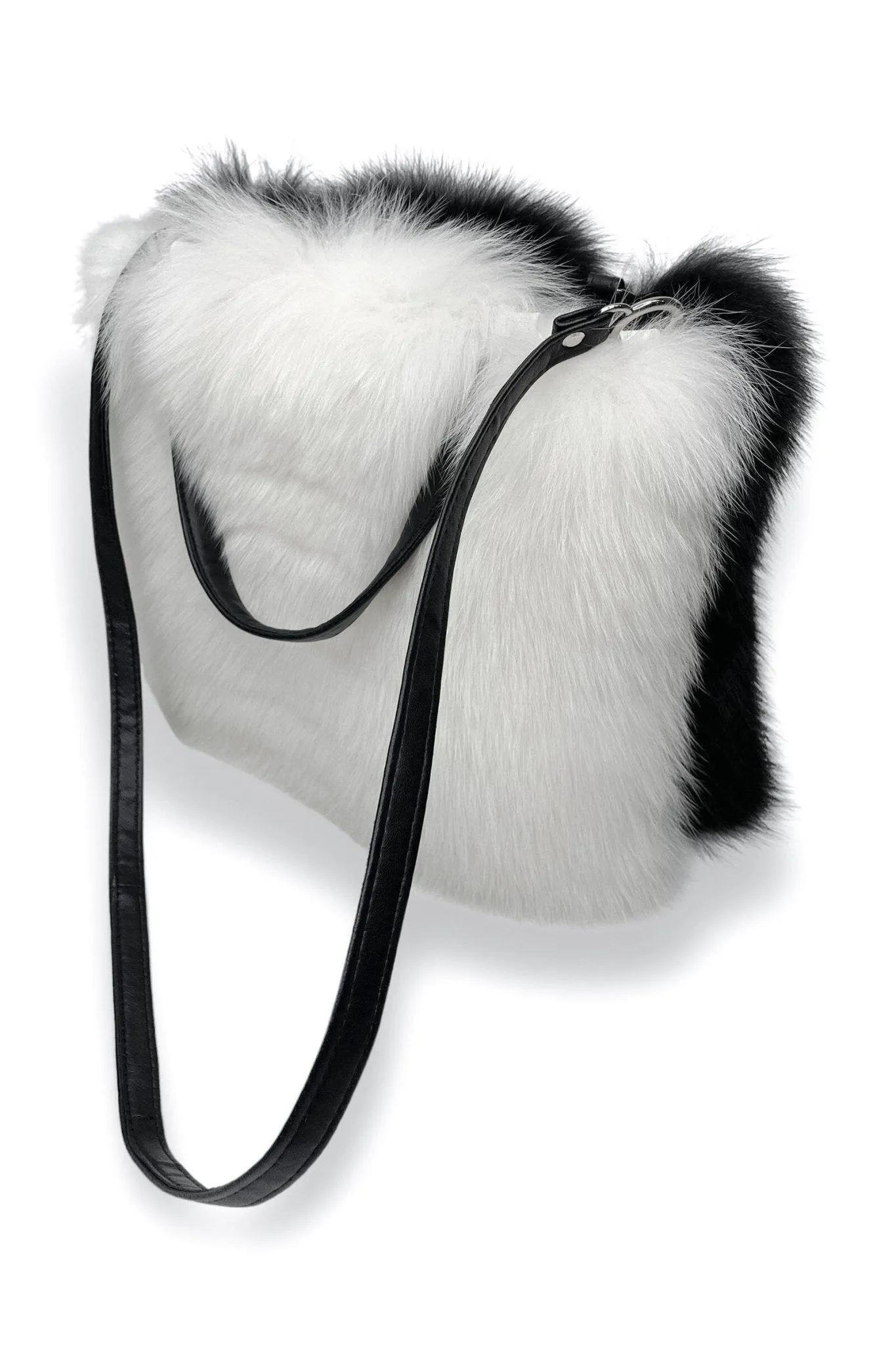 Black And White Genuine Fox Fur Handbag