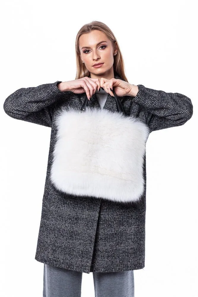 Black And White Genuine Fox Fur Handbag