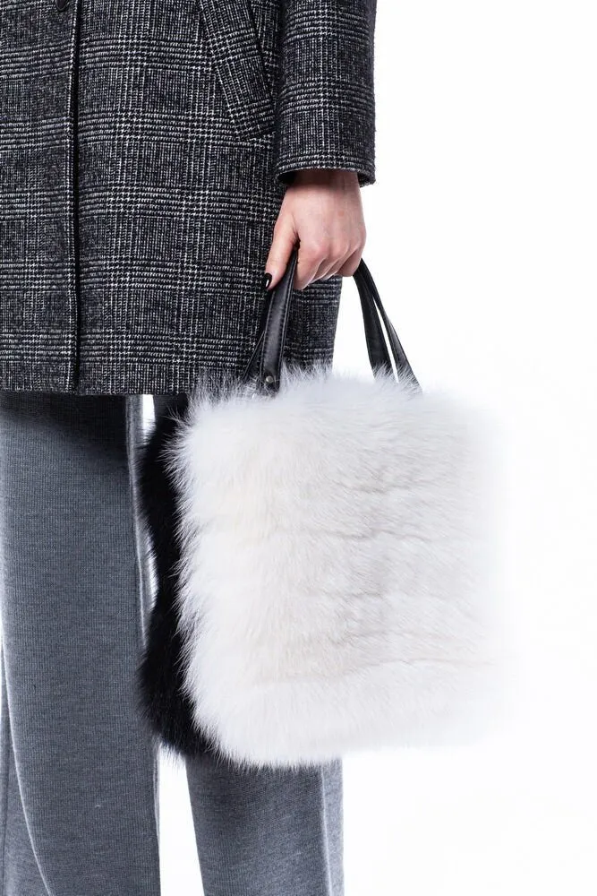 Black And White Genuine Fox Fur Handbag