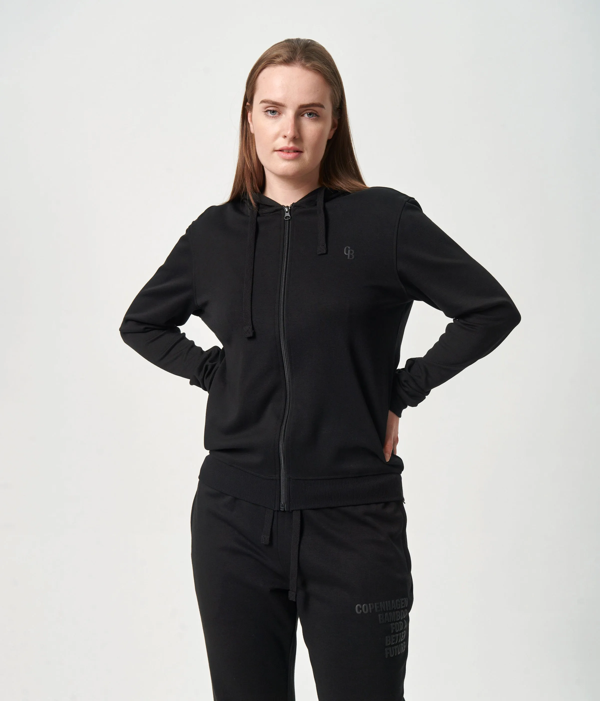 Black bamboo zip up hoodie track suit