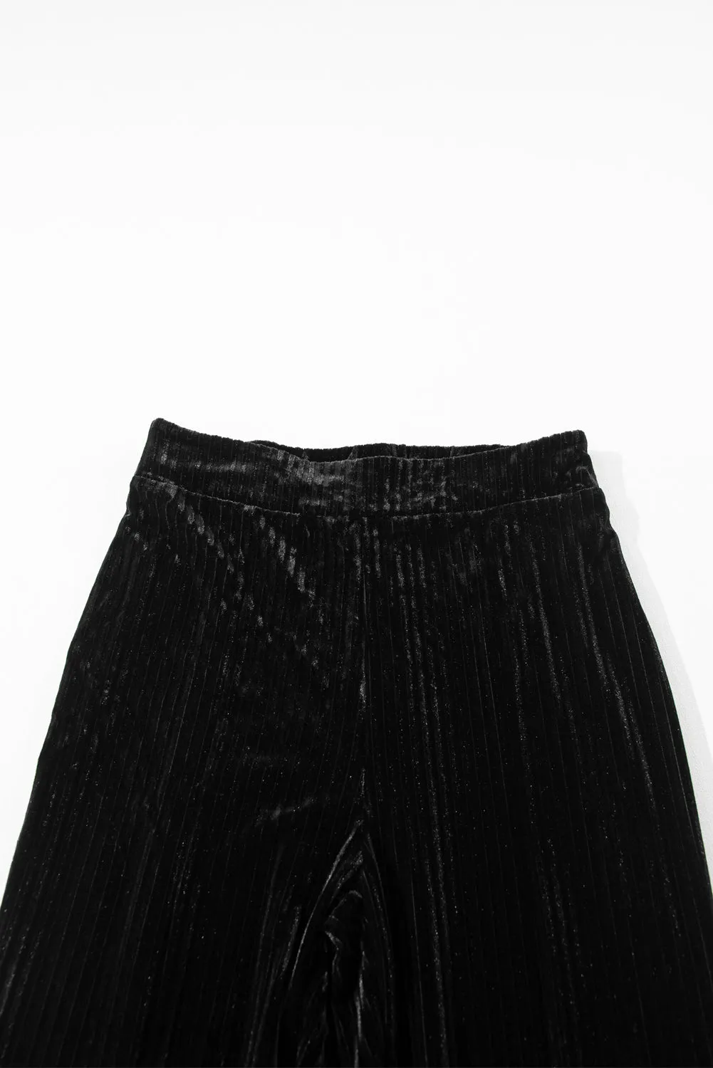 Black Solid Color High Waist Corduroy Flare Pants