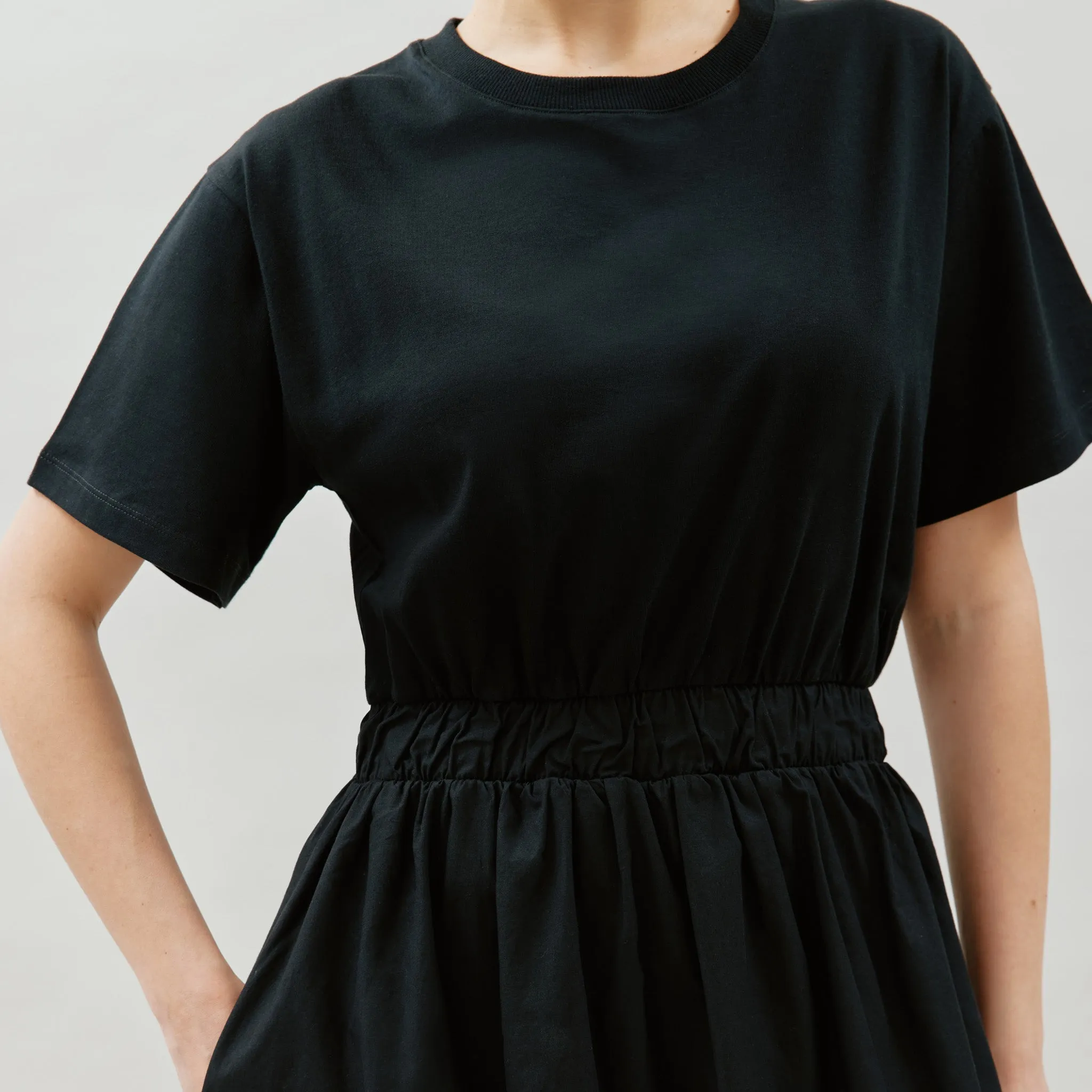 Black Woven Mix T Shirt Dress