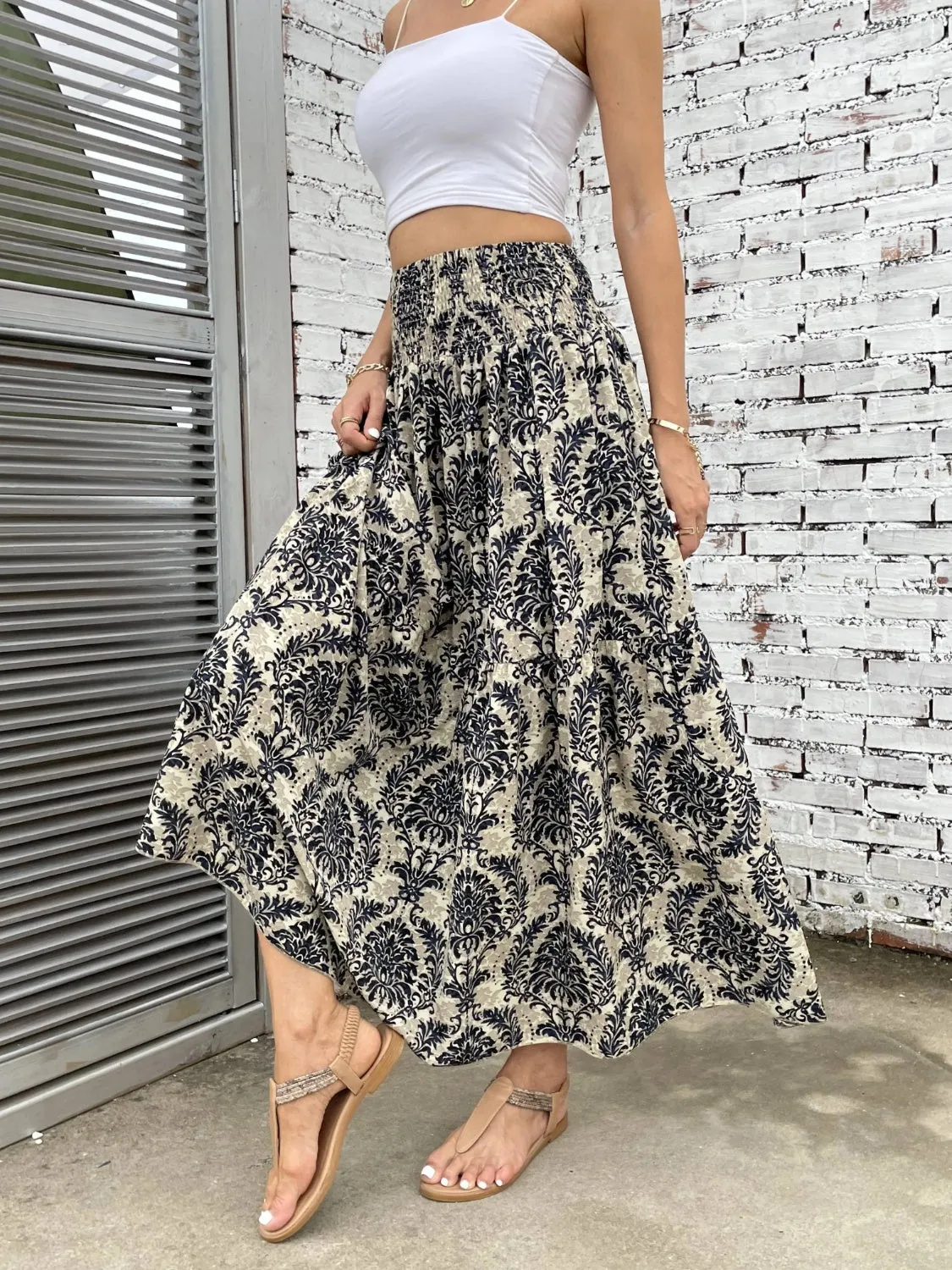 Boho Patten Skirt Women's Casual Printed Elastic Waist Maxi Skirt