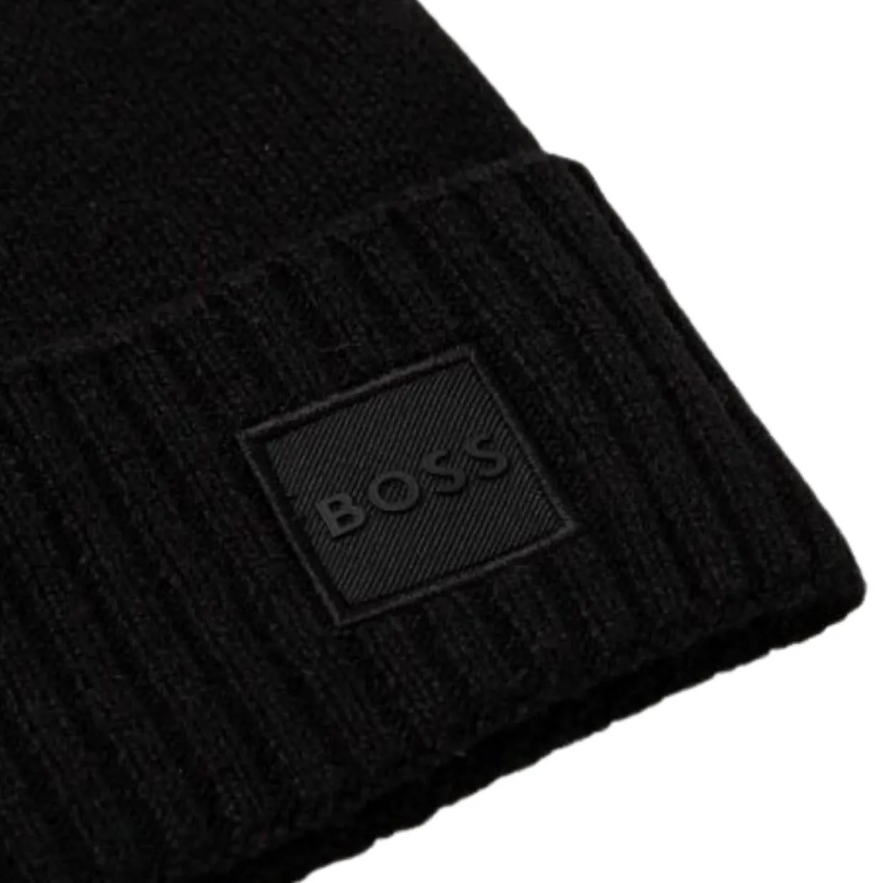 BOSS Logo Patch Akaio Black Fine Knit Beanie