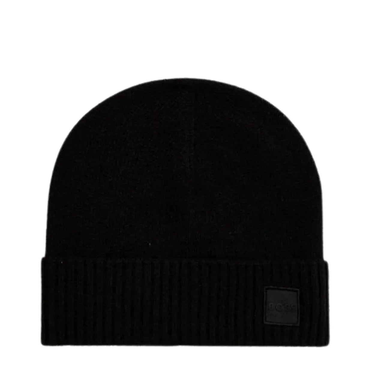 BOSS Logo Patch Akaio Black Fine Knit Beanie