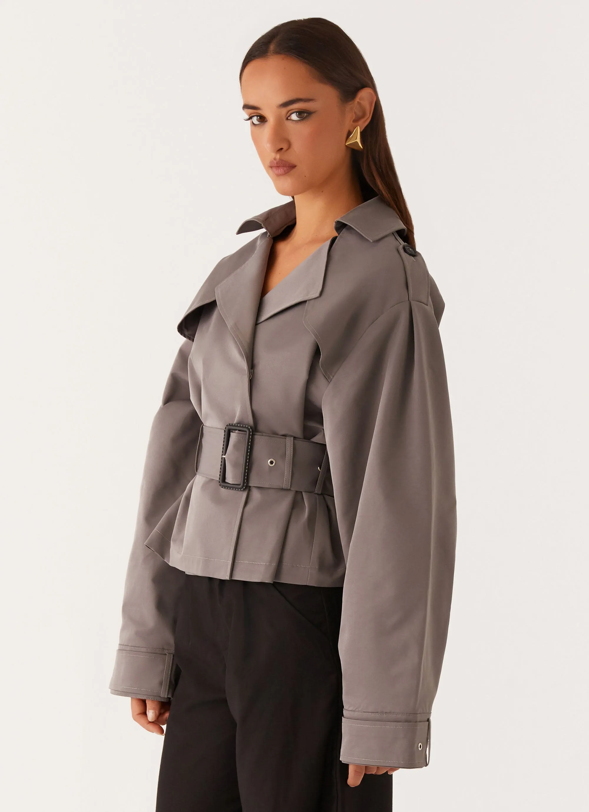 Boston Cropped Trench Coat - Charcoal