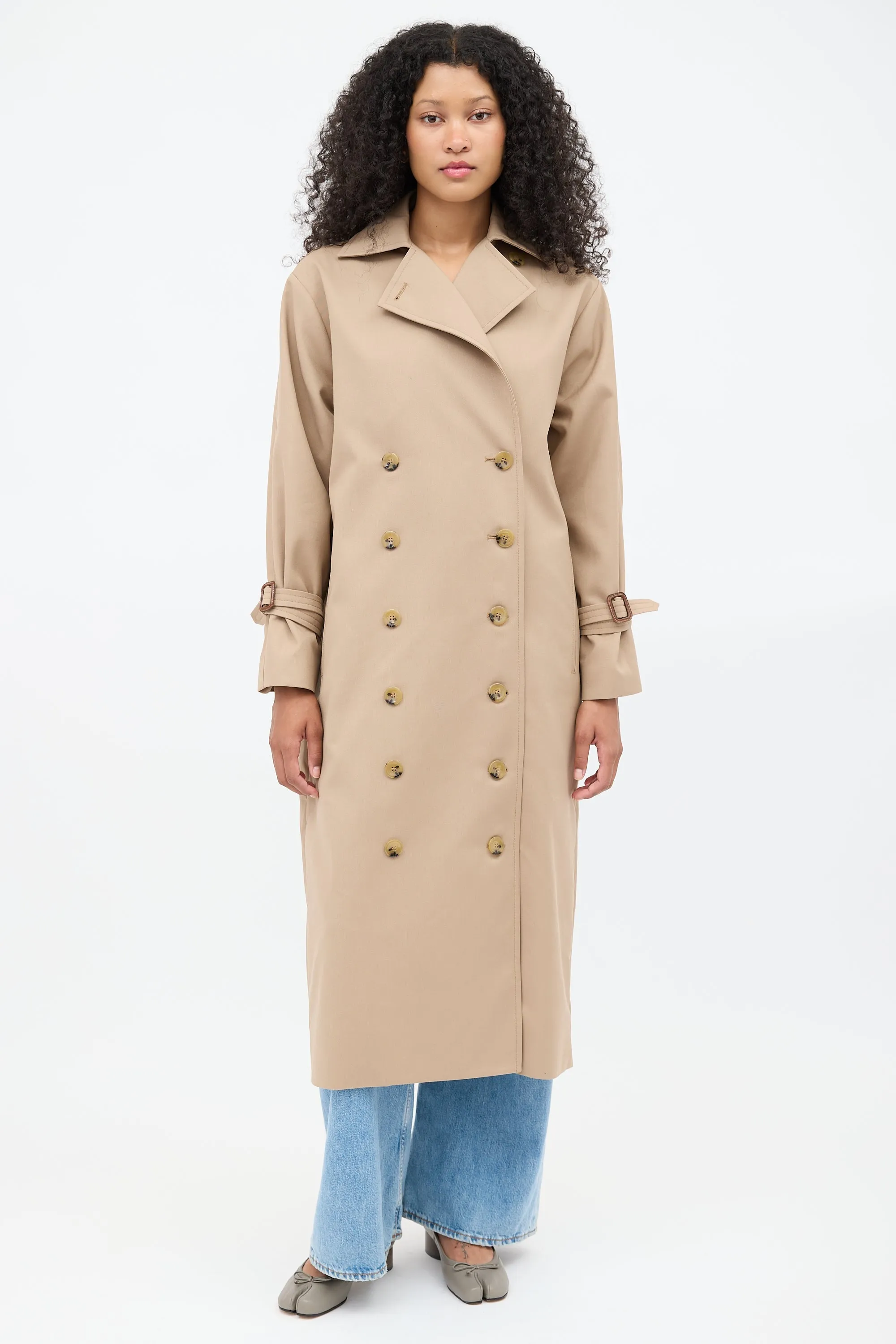 Brown Double Breasted Oversized Pisa Trench Coat