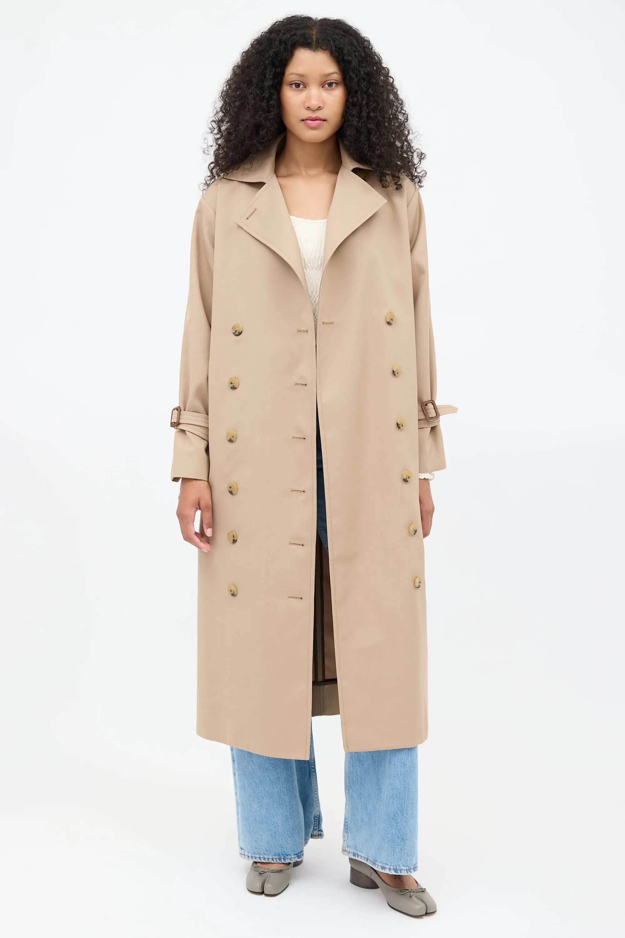 Brown Double Breasted Oversized Pisa Trench Coat