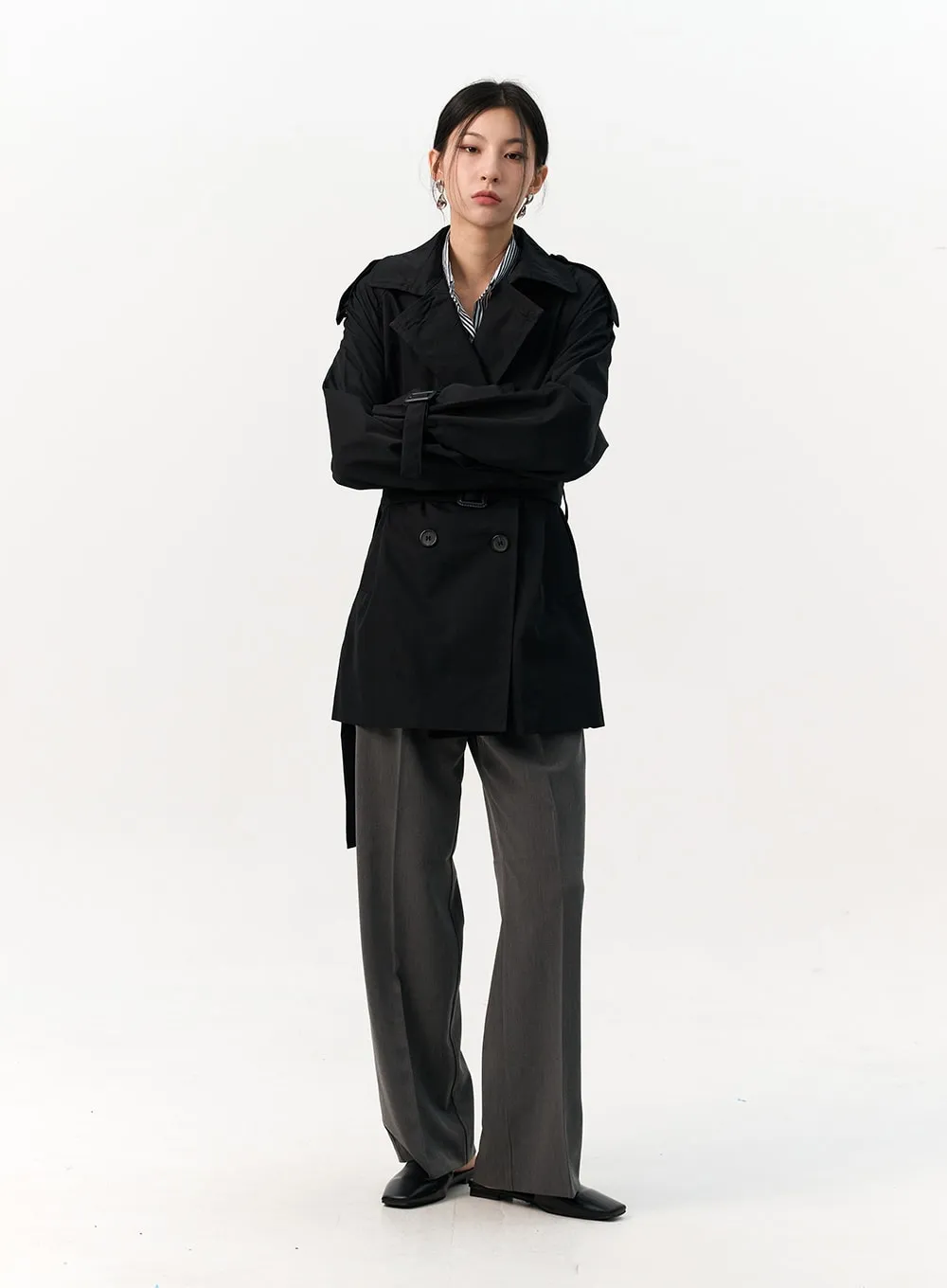 Buttoned Half Trench Coat IO320