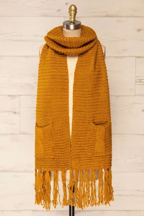 Chunkyss Yellow | Thick Knit Scarf w/ Pockets