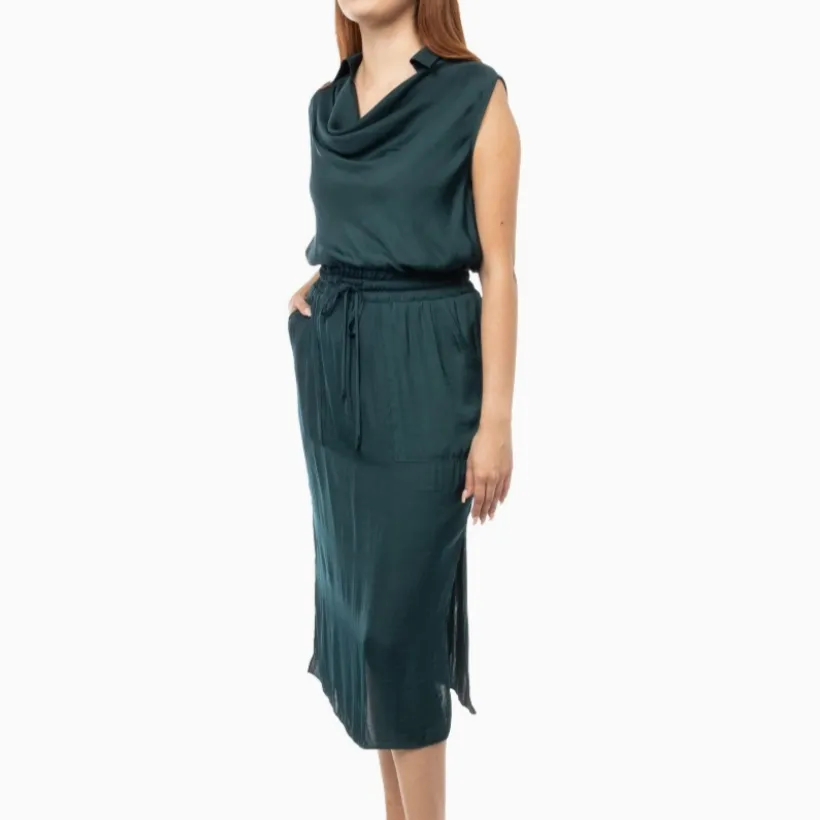 Clara Cowl Neck Sleeveless Satin Midi Dress