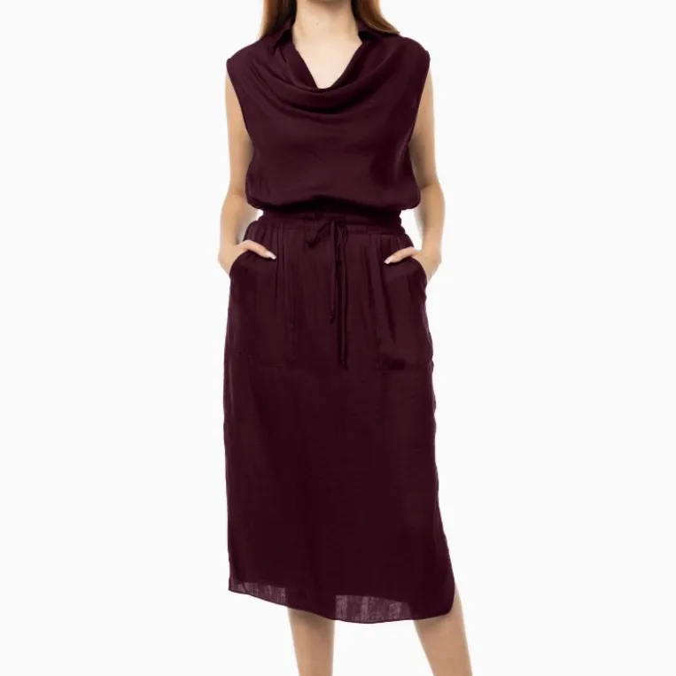 Clara Cowl Neck Sleeveless Satin Midi Dress