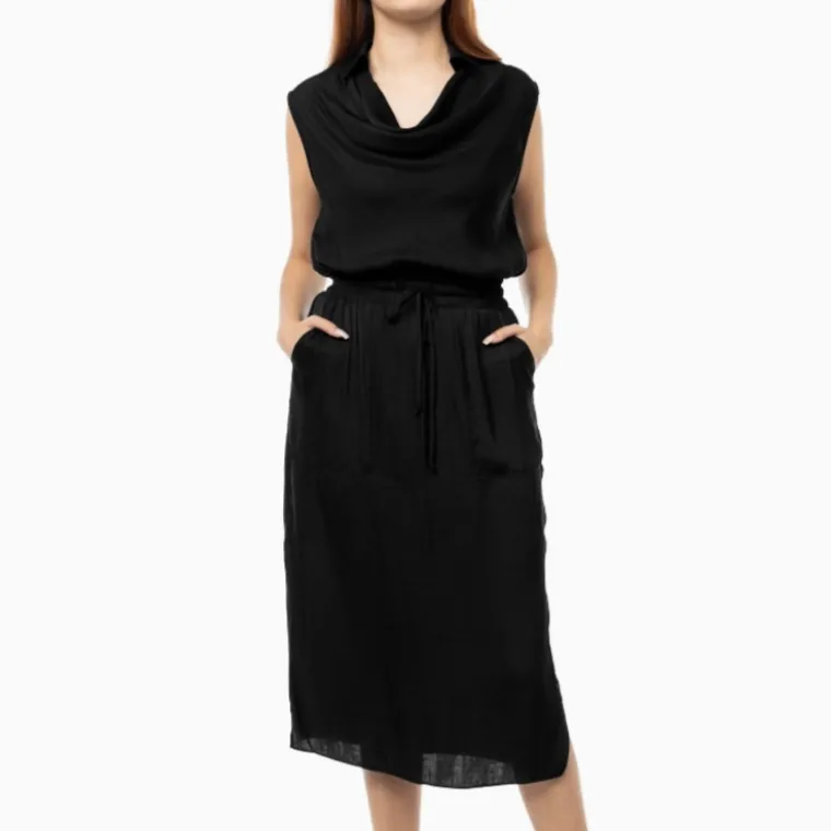 Clara Cowl Neck Sleeveless Satin Midi Dress