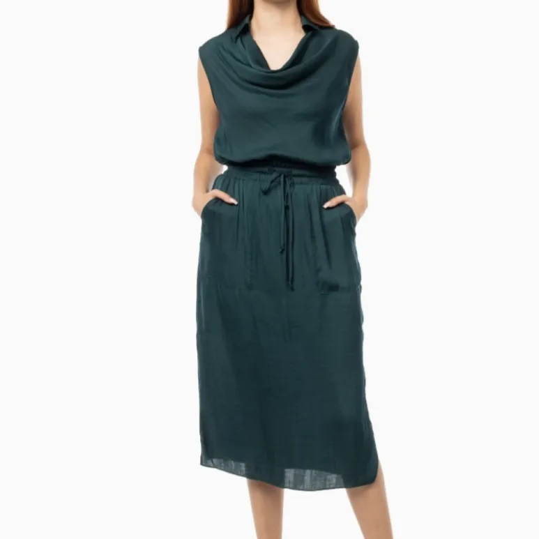 Clara Cowl Neck Sleeveless Satin Midi Dress