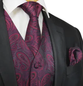 Classic Wine Red Paisley Tuxedo Vest Set