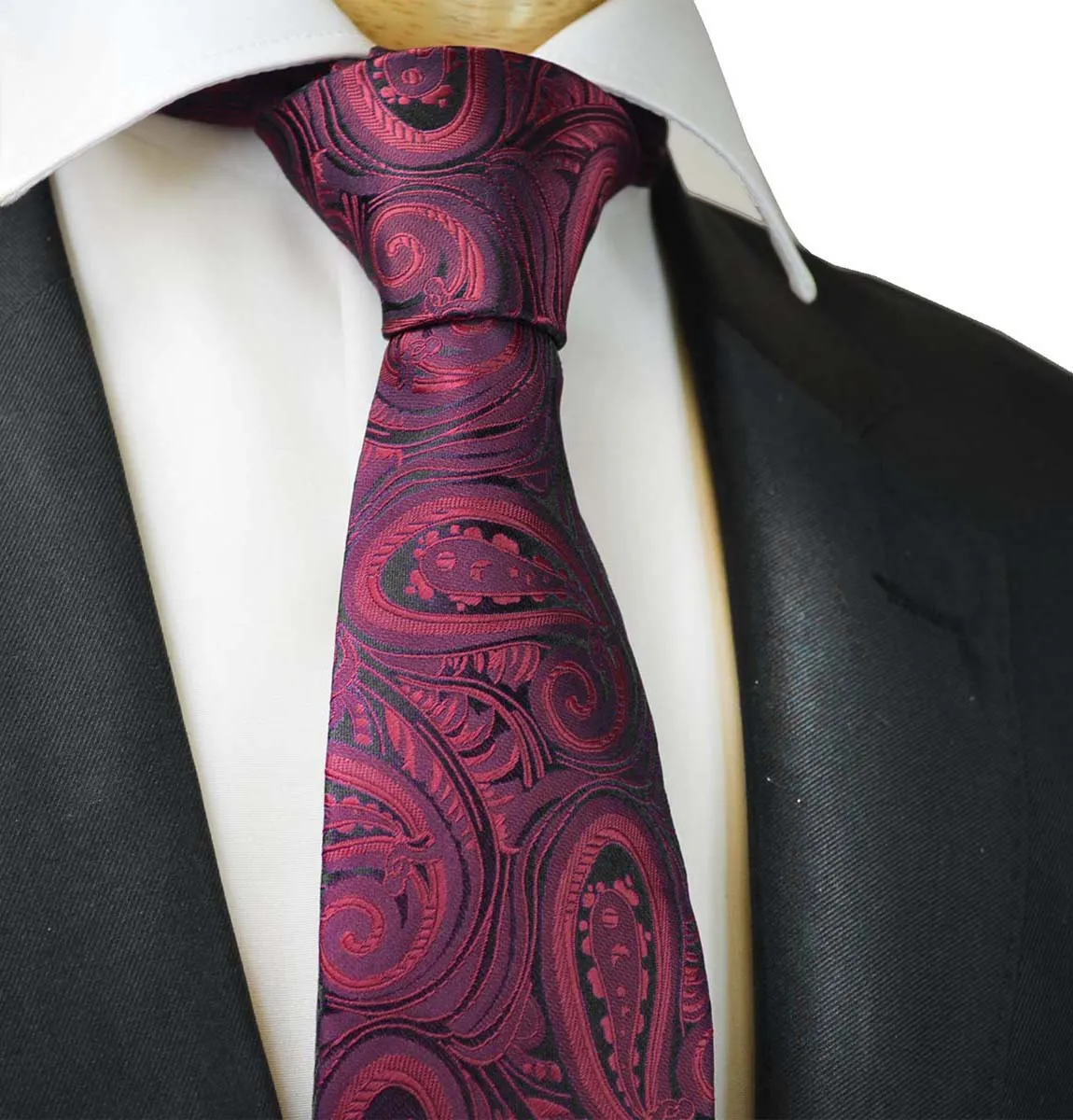 Classic Wine Red Paisley Tuxedo Vest Set