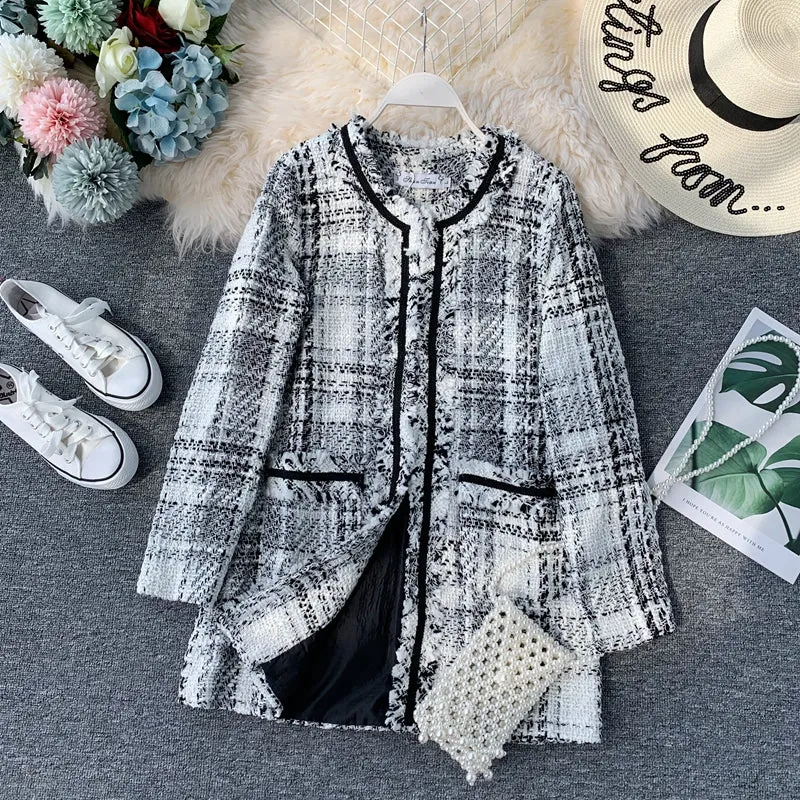 Coat female retro casual loose coarse wool long sleeve  1636