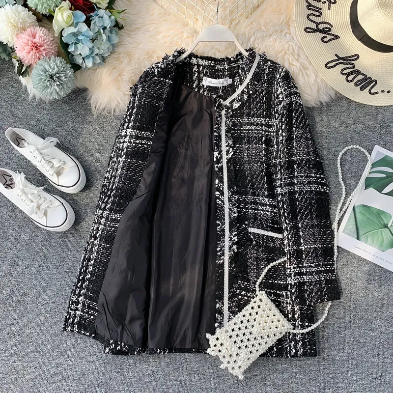 Coat female retro casual loose coarse wool long sleeve  1636